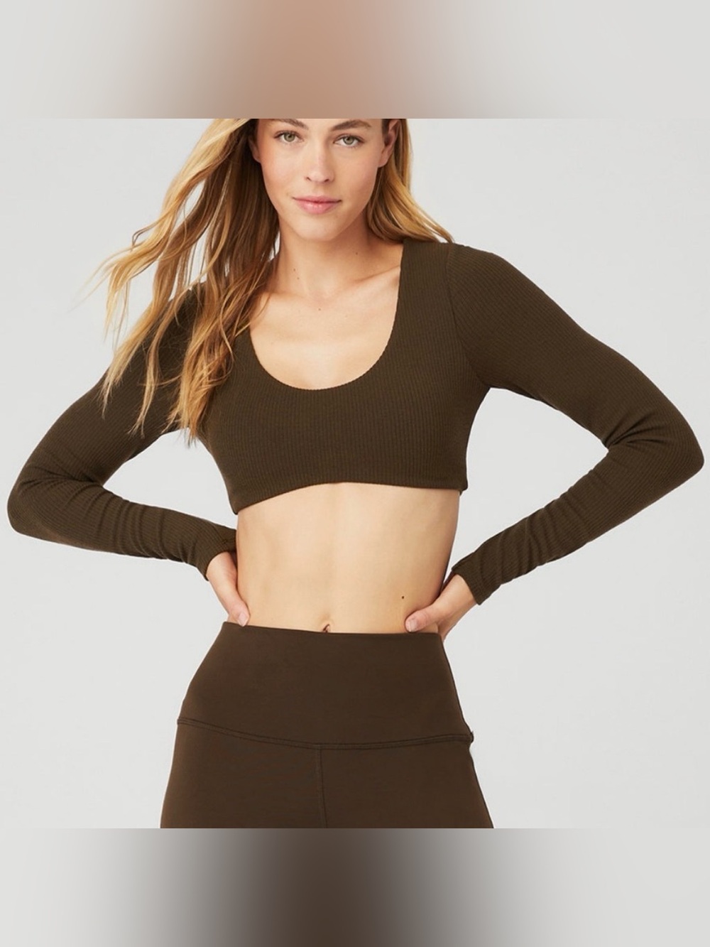 Alo Yoga Ribbed Defined Long Sleeve Bra - Espresso